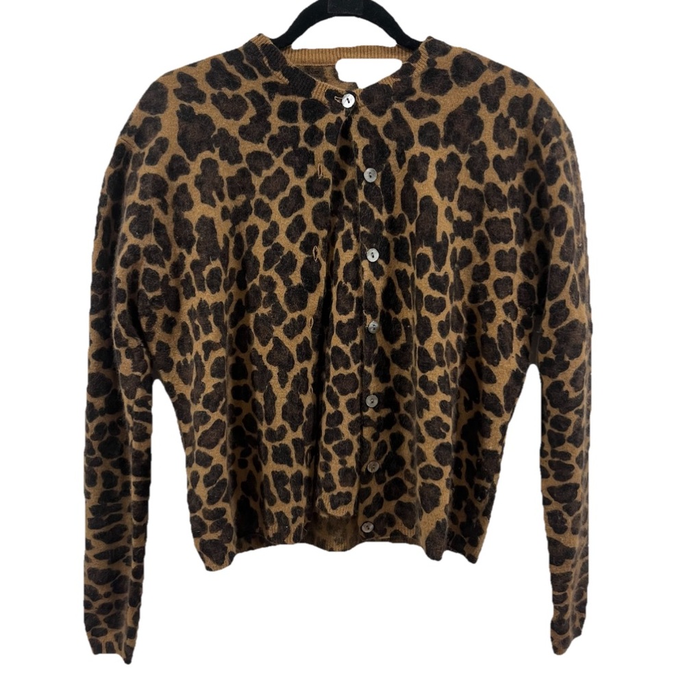 Vintage Petite Sophisticate 2 Piece Leopard Print Knit Cardigan & Top Set Medium